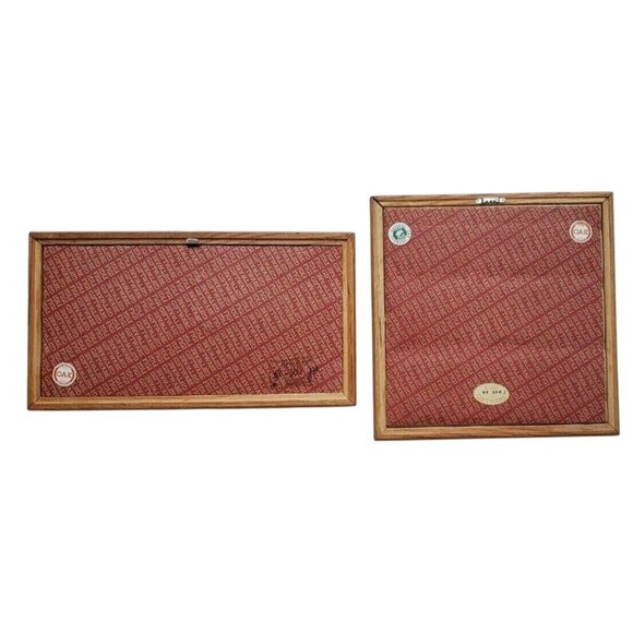 Pair Vtg Oak Framed Pressed Dried Flower Art / Mid Century Botanical Wall Decor - Picture 5 of 5